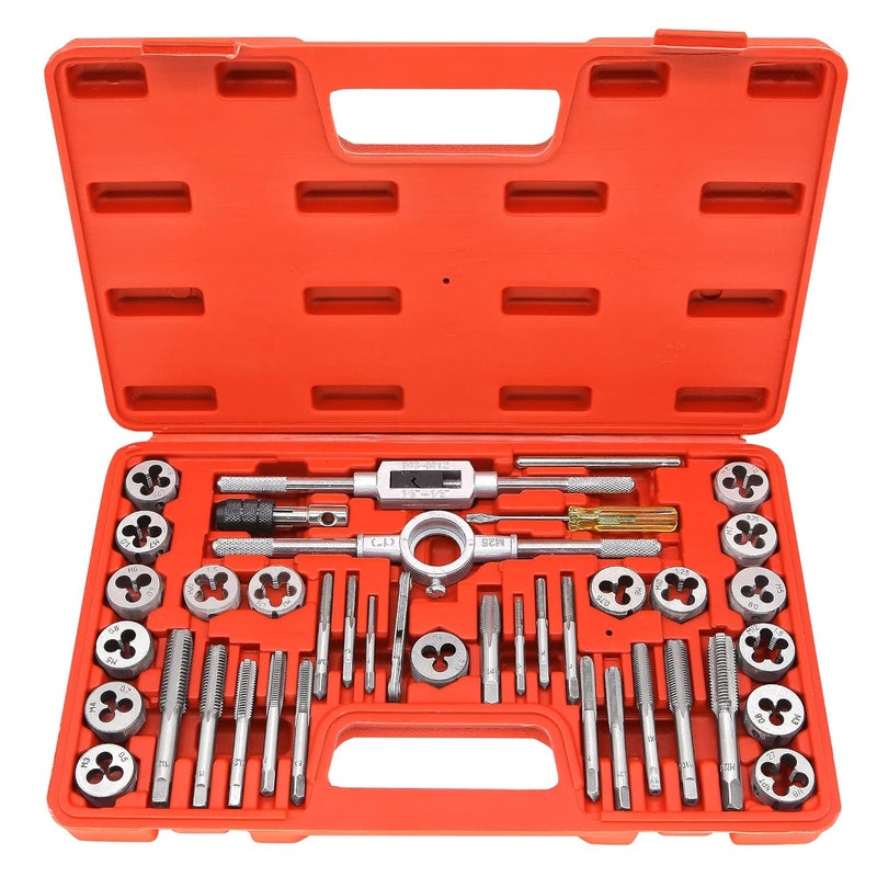 GMTOOLS 40PCS Tap and Die Set, Metric Size Standard M3 to M12, Threading Tool Set for Cutting External and Internal Threads with Adjustable Handles, Complete Accessories and Storage Case - Image 1